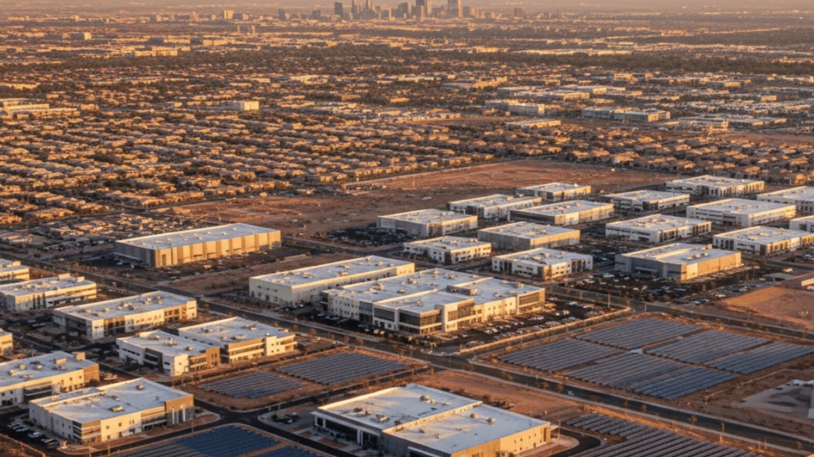 Las Vegas skyline at dusk with commercial and residential development — Las Vegas job market 2026 industries employers wages guide