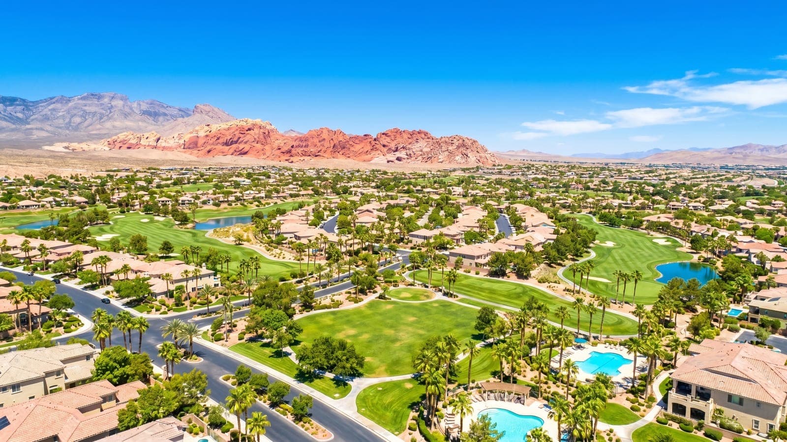 Active-adult 55+ community homes in Summerlin, Nevada with resort amenities and mountain views
