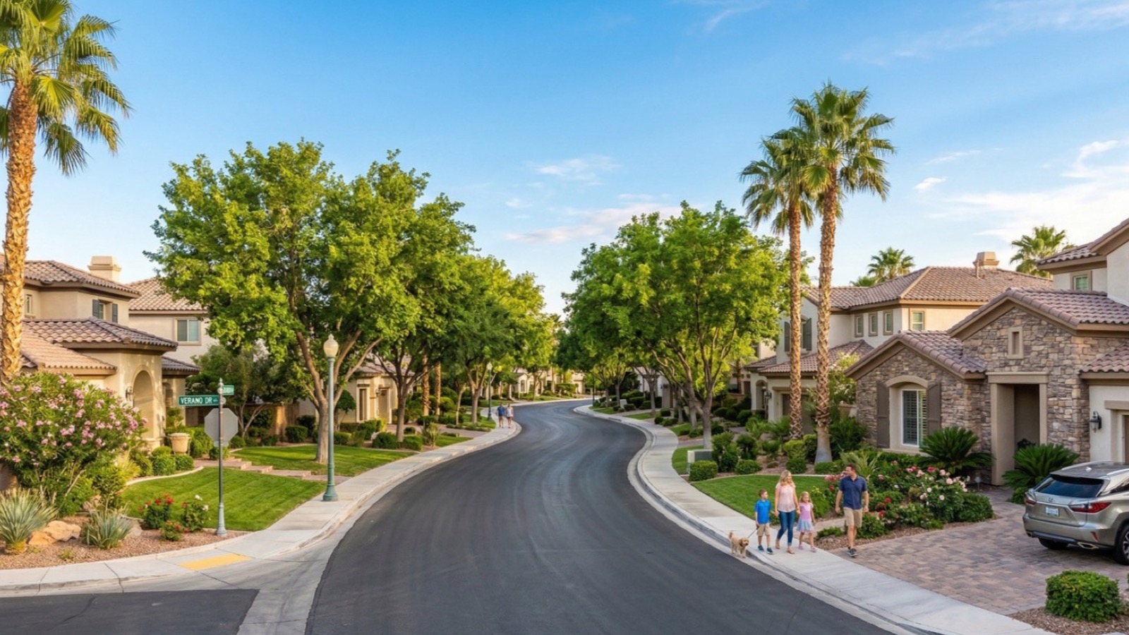 Green Valley Henderson neighborhood streetscape near top-rated CCSD schools and family parks