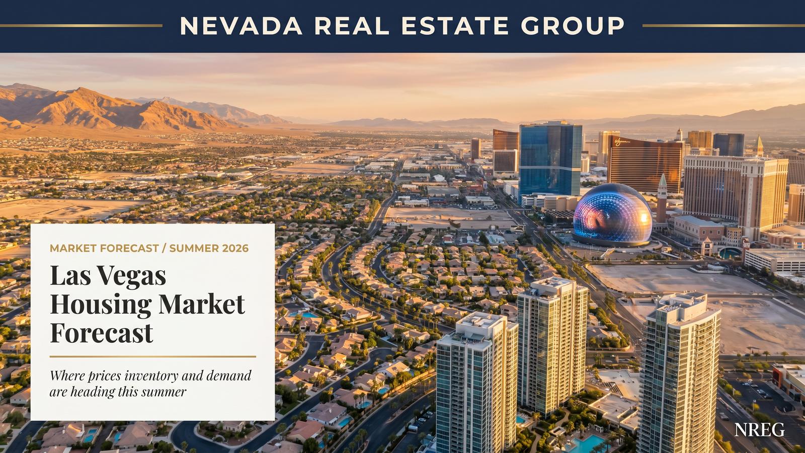 Las Vegas housing market forecast summer 2026 neighborhood with for sale signs