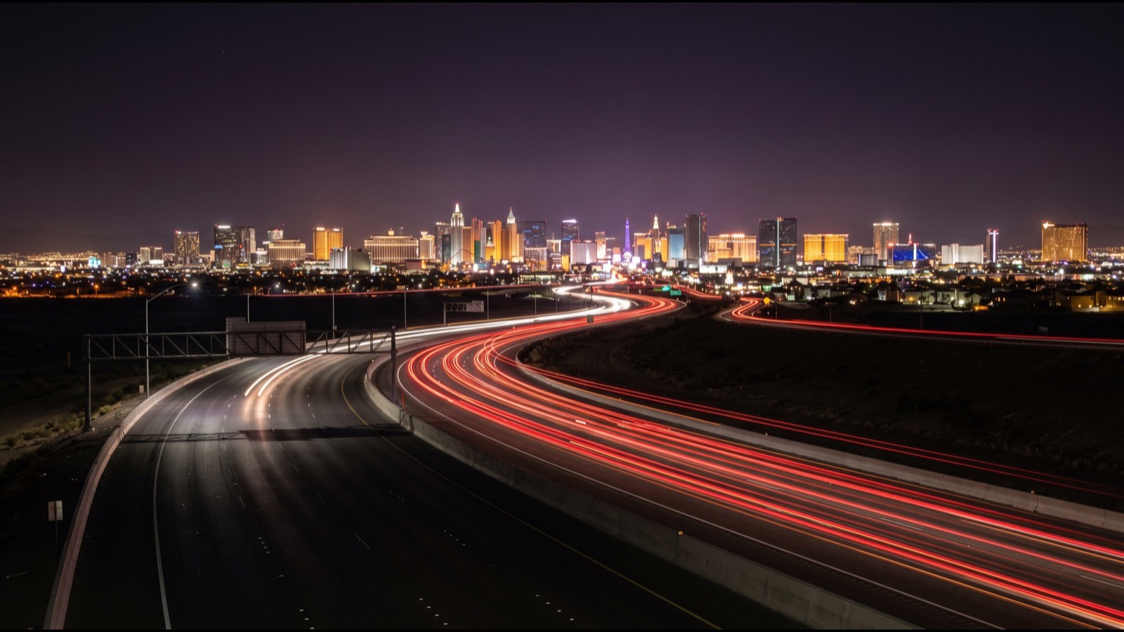 Las Vegas Strip resort corridor at night, the zone where a 2,500-foot buffer excludes most short-term rentals