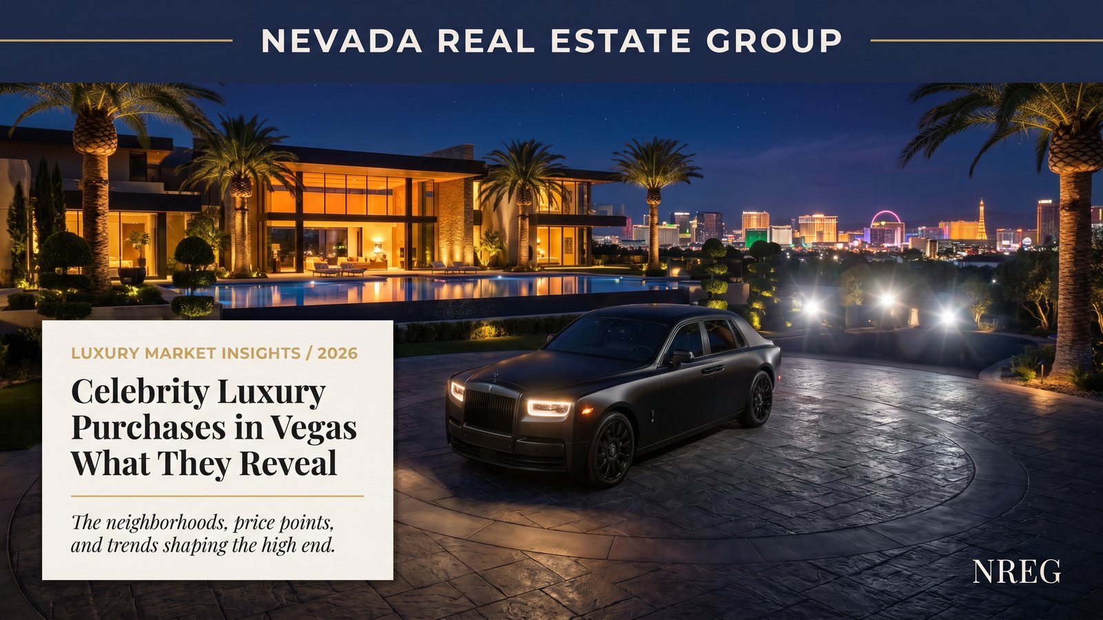 Summerlin Las Vegas luxury home exterior with mountain views at twilight, representing premium home selling market