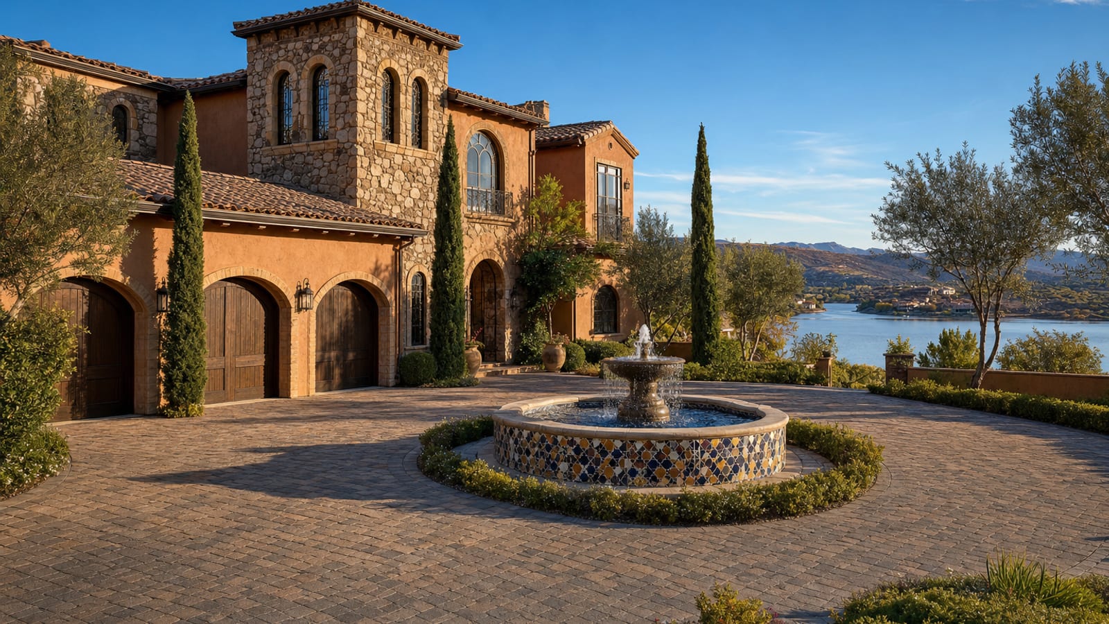 Seven Hills Terracina custom Mediterranean luxury estate with hillside lot and panoramic Strip view orientation