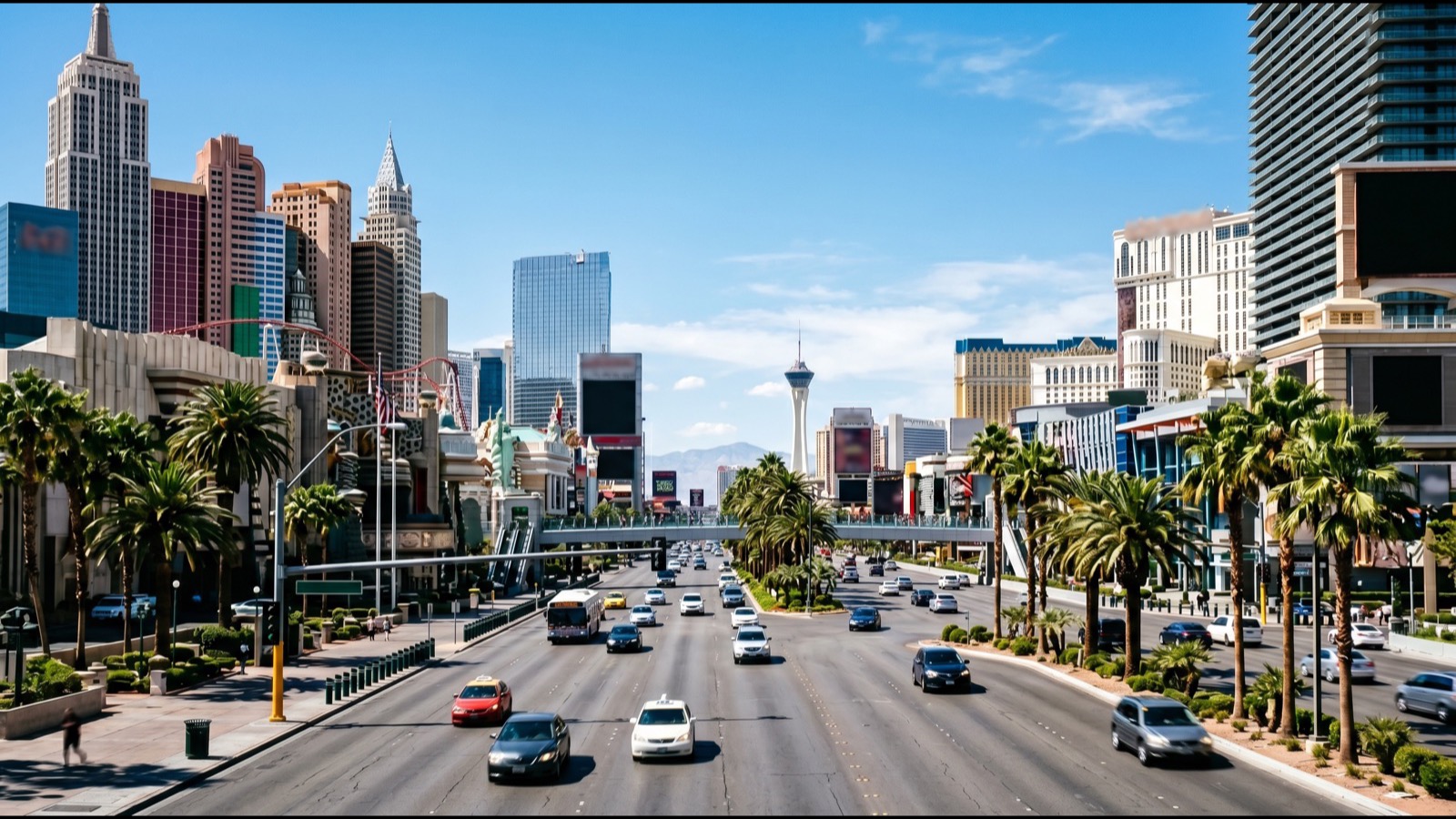 Allegiant Stadium and Las Vegas Strip view from the south valley corridor approach