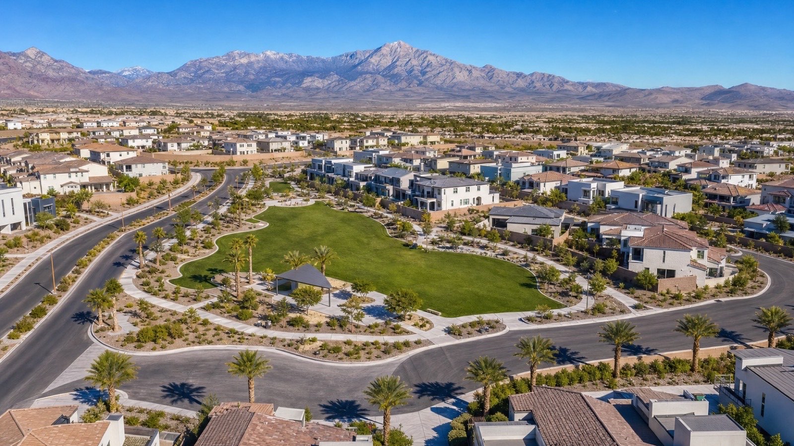 South Las Vegas Silverado Ranch corridor aerial view with established residential subdivisions
