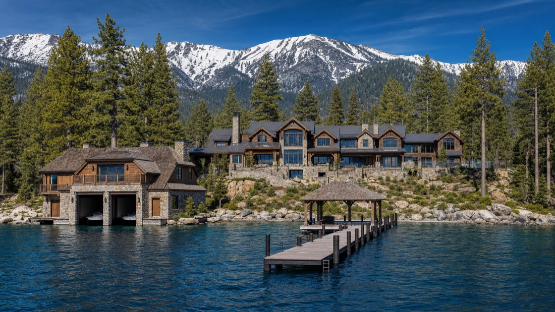 Lakefront estate with sand beach and lake views, Nevada-side Lake Tahoe